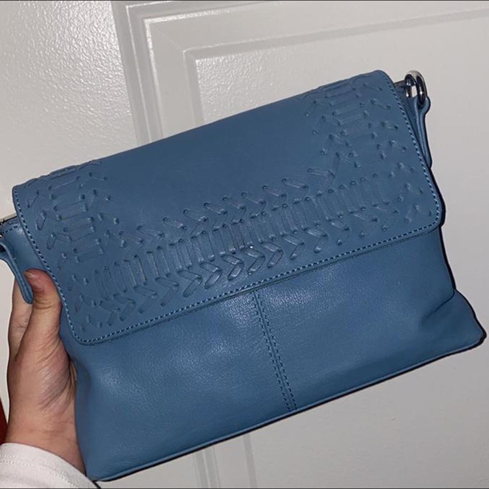 Blue leather crossbody